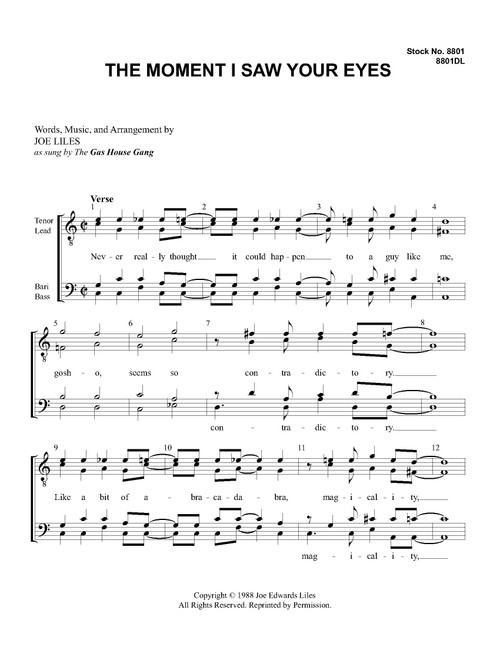 The Moment I Saw Your Eyes (TTBB) (arr. Liles) - Download