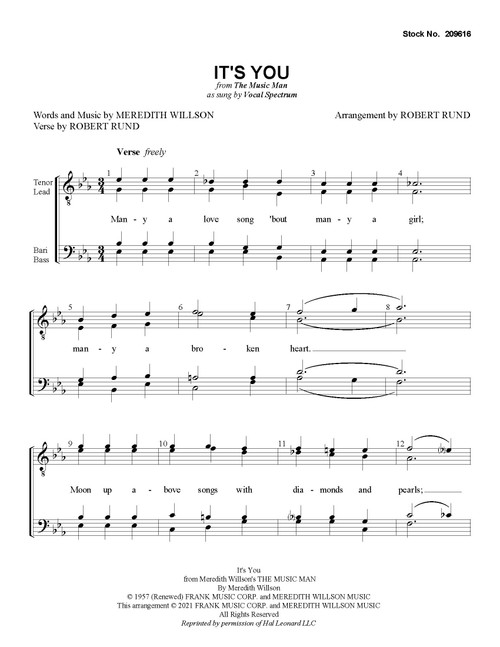 It's You (from "The Music Man")  (TTBB) (arr. Rund)