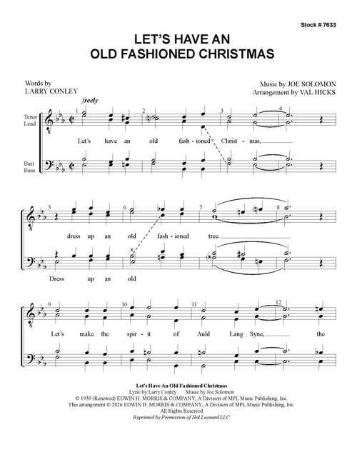 Let's Have An Old Fashioned Christmas (TTBB) (arr. Hicks) 
