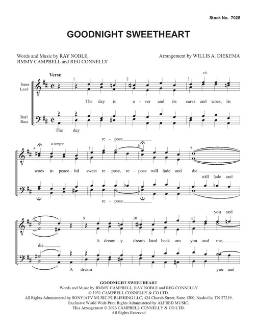 Goodnight Sweetheart (TTBB) (arr. Diekema) - Download