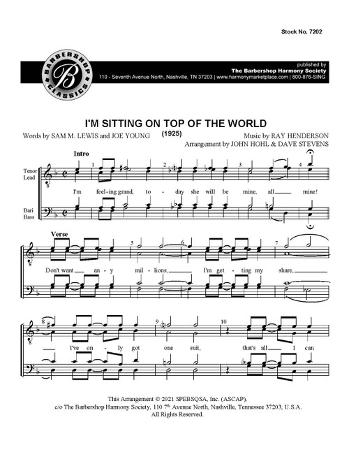 I'm Sitting On Top of the World (TTBB) (arr. Hohl/Stevens) - Download