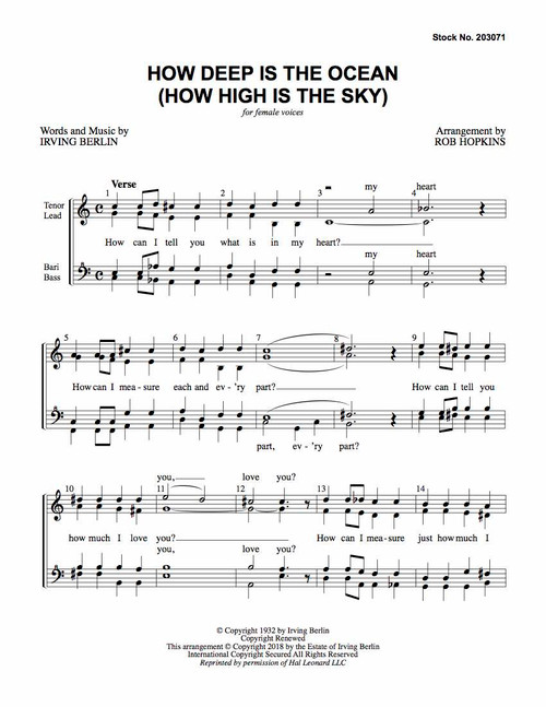 How Deep Is The Ocean (How High Is The Sky) (SSAA) (arr. Hopkins) - Download