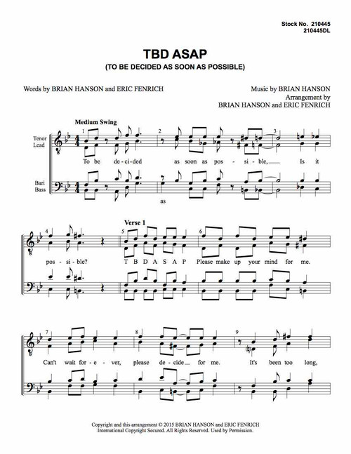 TBD ASAP (To Be Decided As Soon As Possible) (TTBB) (arr. Eric Fenrich & Brian Hanson)-Download-UNPUB