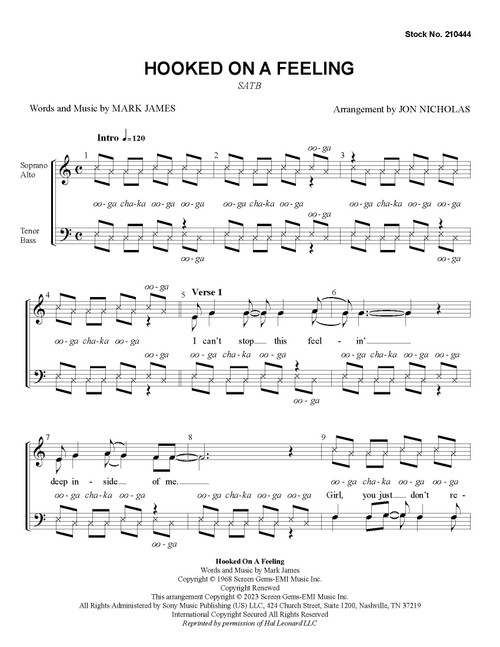 Hooked on a Feeling (SATB) (arr. Nicholas)