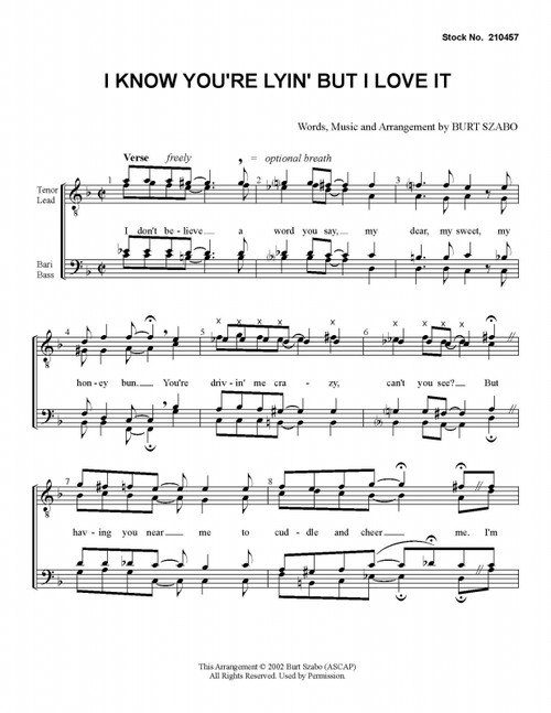 I Know You're Lyin' But I Love It (TTBB)-Download-UNPUB