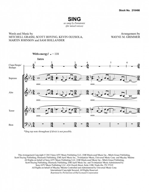 Sing (SATB) (arr. Grimmer)