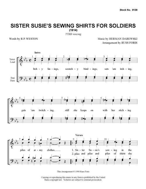 Sister Susie's Sewing Shirts For Soldiers (TTBB) (arr. Foris)