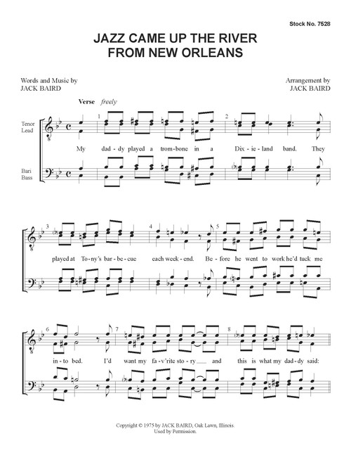 Jazz Came Up The River From New Orleans (TTBB) (Baird) - Download