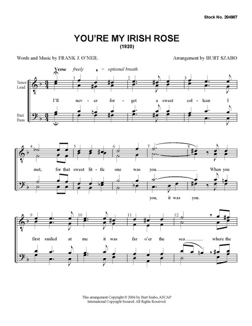 You're My Irish Rose (TTBB) - arr. Burt Szabo