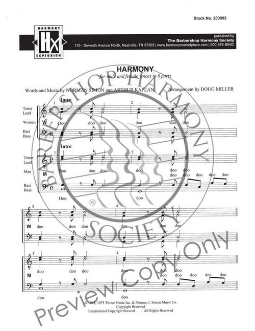 Harmony (8-Part M/W) (arr. Miller) - Download