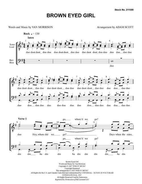 Brown Eyed Girl (TTBB) (arr. Scott) 