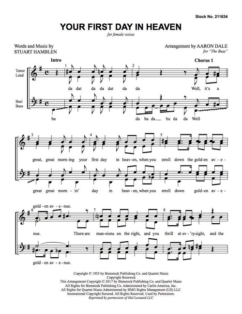 Your First Day in Heaven (SSAA) (arr. Dale)