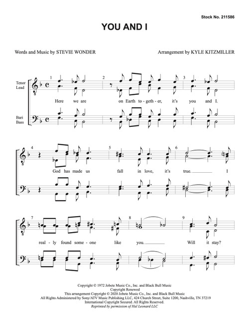 You and I (TTBB) (arr. Kitzmiller)