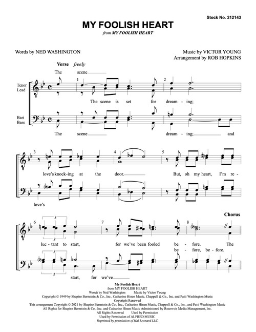 My Foolish Heart (TTBB) (arr. Hopkins)