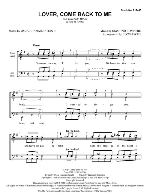 Lover, Come Back to Me (TTBB) (arr. Waesche)