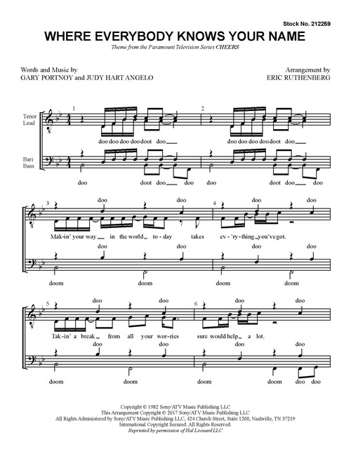 Where Everybody Knows Your Name (Theme from "Cheers") (TTBB) (arr. Ruthenberg)