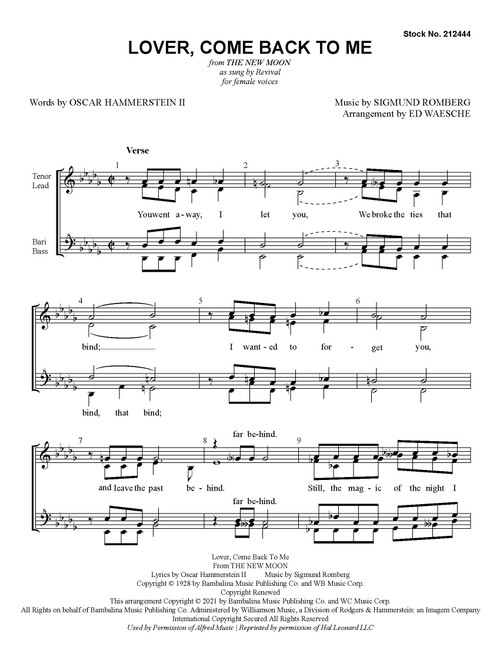 Lover, Come Back to Me (SSAA) (arr. Waesche)