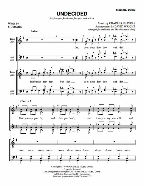 Undecided (8-Part M/W) (arr. Wright) Undecided (8-Part M/W) (arr. Wright)