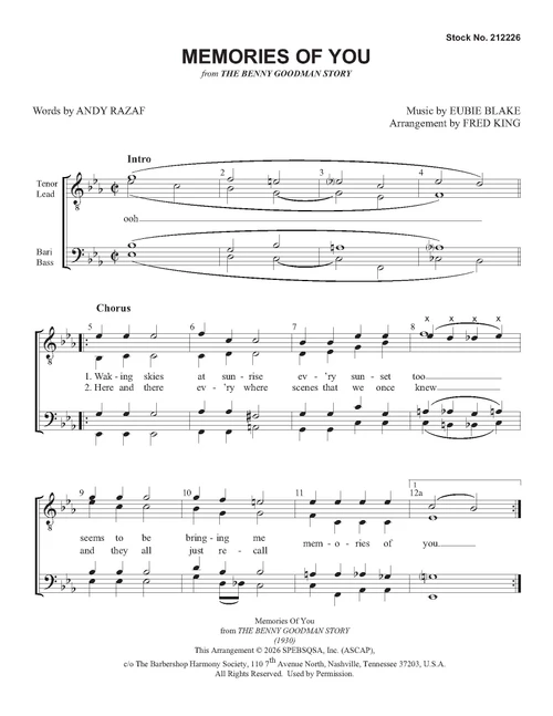 Memories of You (TTBB) (arr. King)