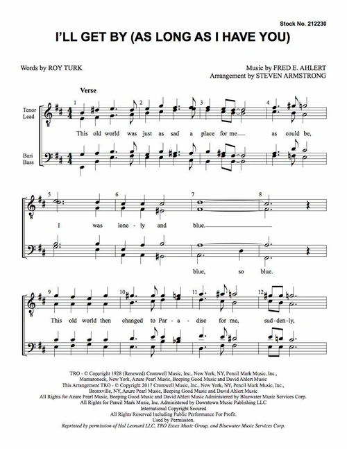 I'll Get By (As Long as I Have You) (TTBB) (arr. Armstrong)