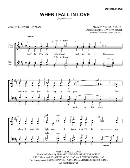 When I Fall In Love (SSAA) (arr. Wright) 