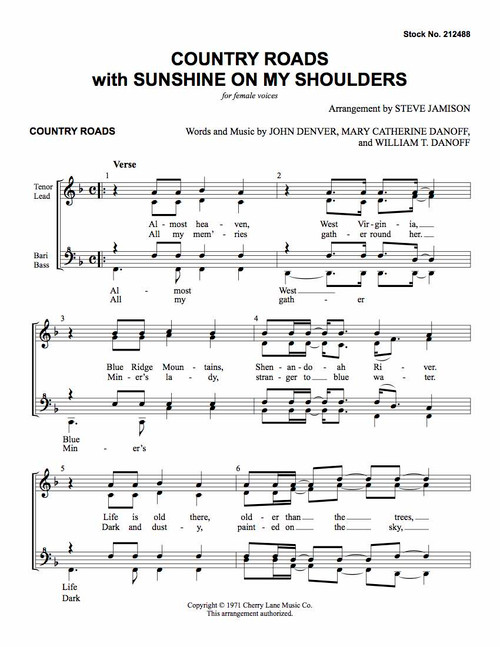 Country Roads with Sunshine On My Shoulders (Medley) (SSAA) (arr. Jamison)