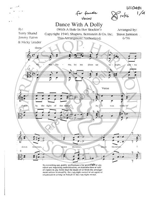 Dance With A Dolly (With A Hole In Her Stocking) (SSAA) (arr. Stephen Jamison)-UNPUB