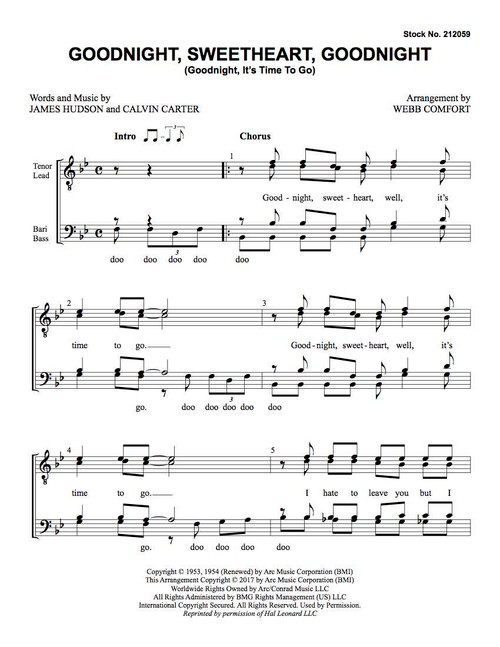 Goodnight, Sweetheart, Goodnight (Goodnight, It's Time to Go) (TTBB) (arr. Comfort) - Download Goodnight, Sweetheart, Goodnight (Goodnight, It's Time to Go) (TTBB) (arr. Comfort) - Download