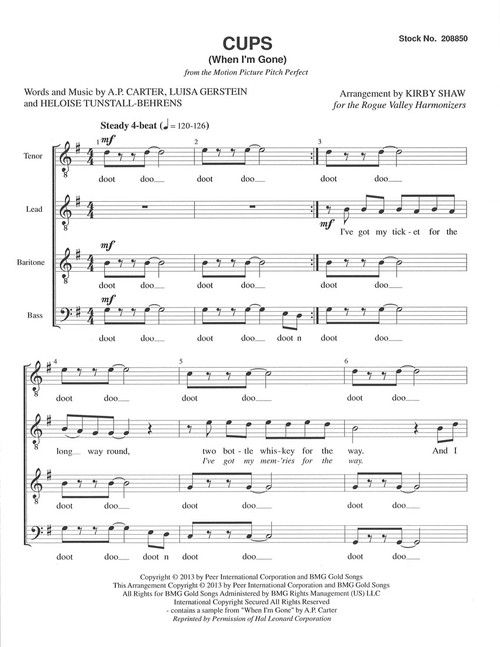 Cups (When I'm Gone) (TTBB) (arr. Shaw) - Download