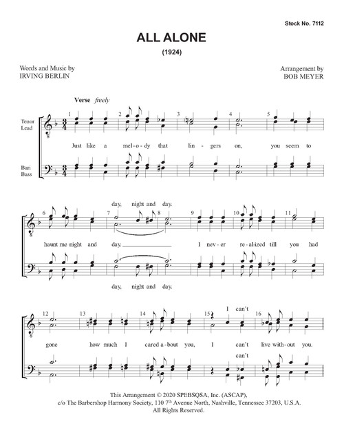 All Alone (TTBB) (arr. Meyer)
