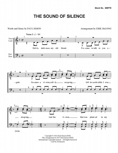 The Sound Of Silence (TTBB) (arr. DeLong) - Download