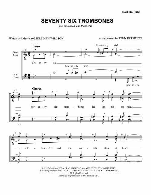 Seventy-Six Trombones  (from "The Music Man")(TTBB) (arr. Peterson) - Download