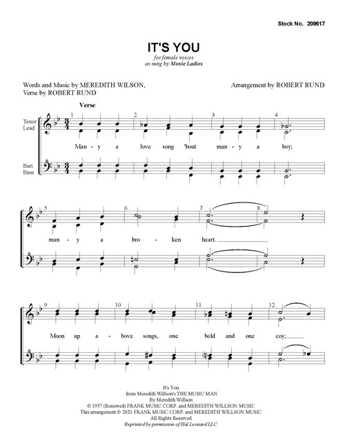 It's You (from "The Music Man") (SSAA) (arr. Rund) - Download