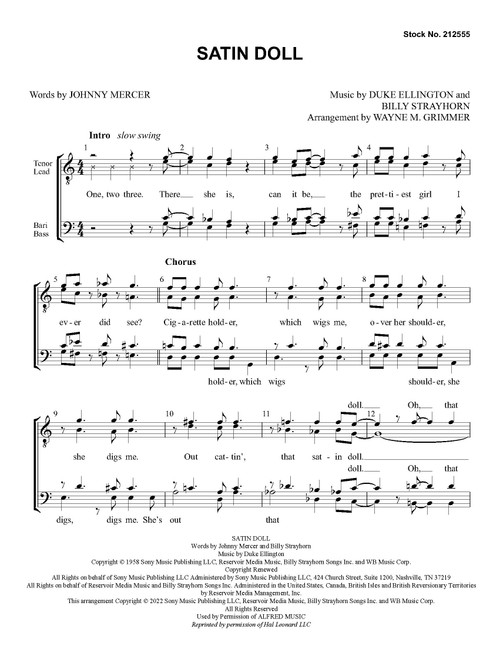 Satin Doll (TTBB) (arr. Grimmer) - Download - Barbershop Harmony