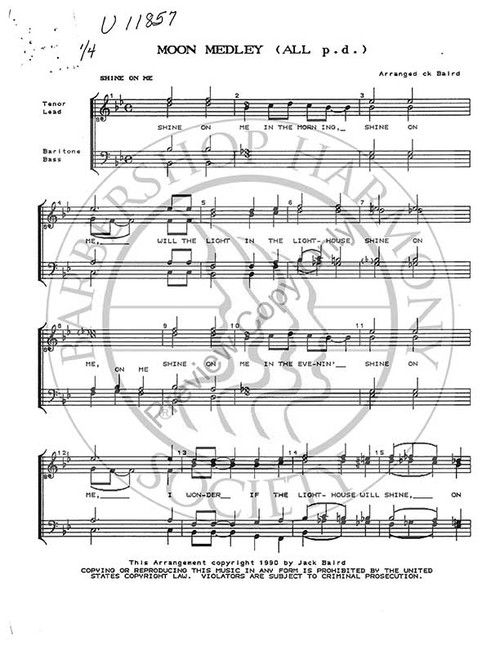 Moon Medley (TTBB) (arr. Jack Baird)-UNPUB