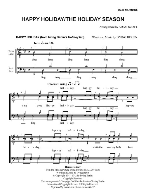 Happy Holiday/The Holiday Season (TTBB) (arr. Scott) - Download