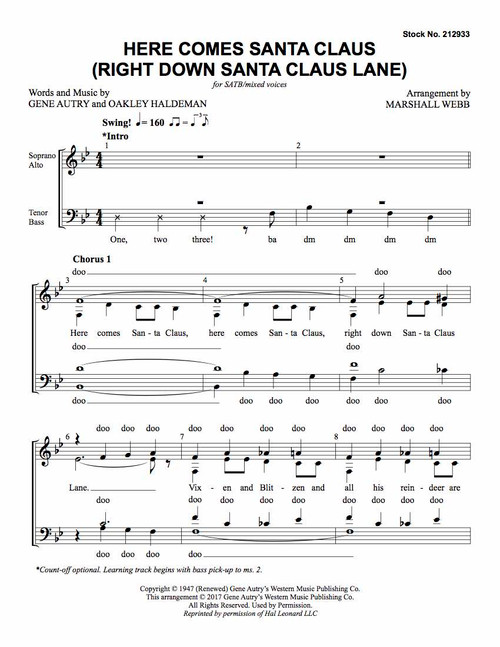 Here Comes Santa Claus (Right Down Santa Claus Lane) (SATB) (arr. Webb)