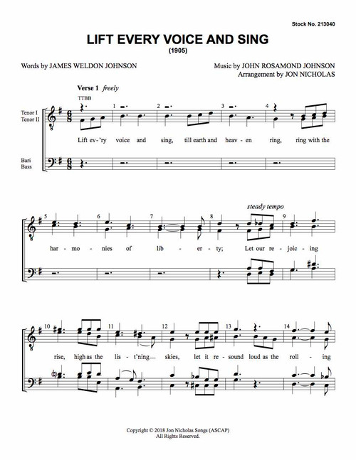 Lift Every Voice and Sing (8-part M/W) (arr. Nicholas) - Download