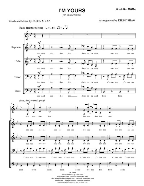 I'm Yours (SATB) (arr. Shaw) - Download