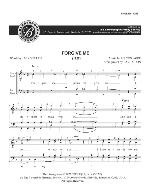 Forgive Me (TTBB) (arr. Moon) - Download