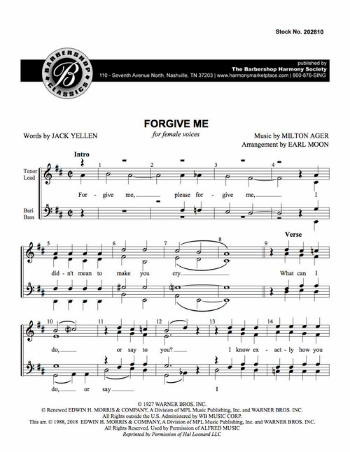 Forgive Me (SSAA) (arr. Moon) - Download