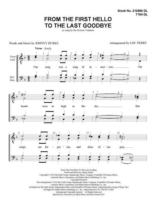 From the First Hello to the Last Goodbye (TTBB) (arr. Perry) - Download