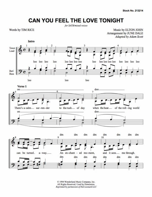Can You Feel the Love Tonight? (SATB) (arr. J. Dale)