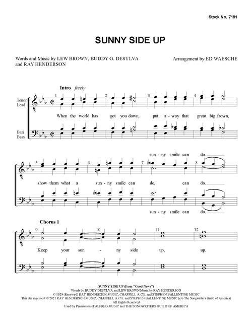 Sunny Side Up (TTBB) (arr. Waesche) - Download
