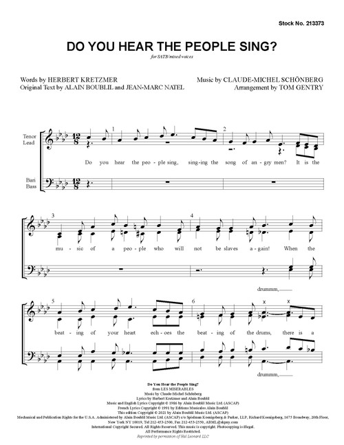 Do You Hear the People Sing? (SATB) (arr. Gentry)