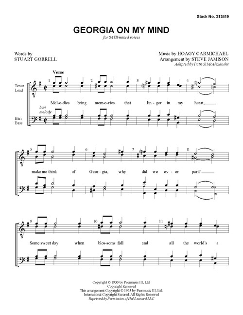 Georgia on My Mind (SATB) (arr. Jamison)