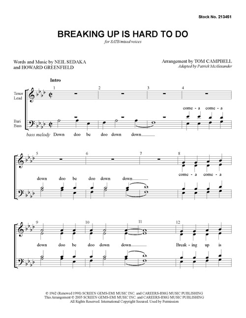 Breaking Up Is Hard To Do (SATB) (arr. Campbell)