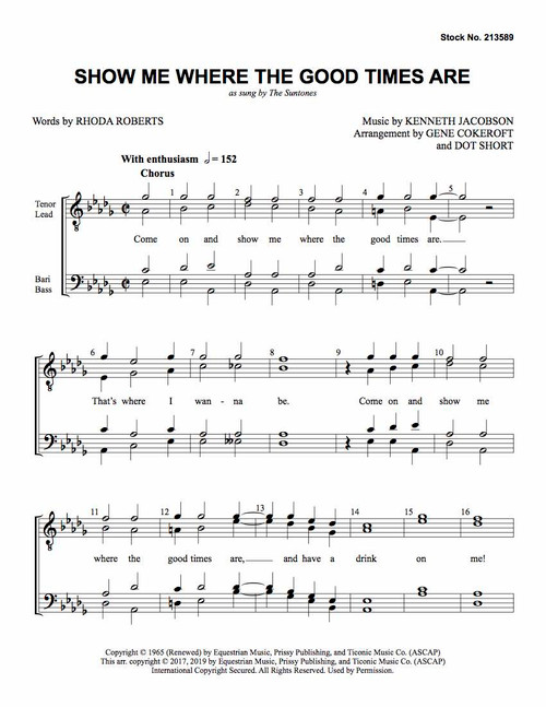 Show Me Where the Good Times Are (TTBB) (arr. Cokeroft & Short) - Download