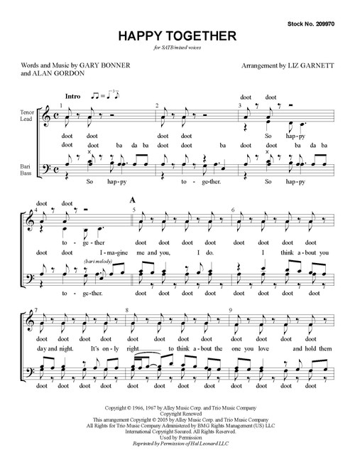 Happy Together (SATB) (arr. Garnett)