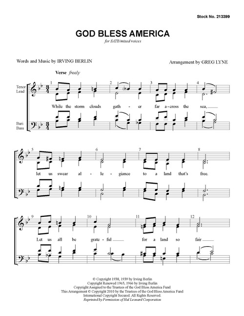 God Bless America (SATB) (arr. Lyne)